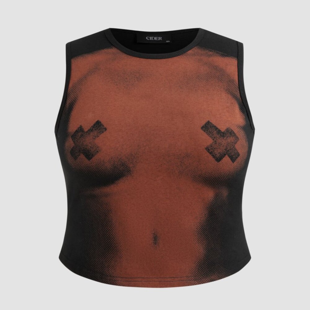 4XL Cider - Round Neckline Graphic Tank Crop Top Curve & Plus